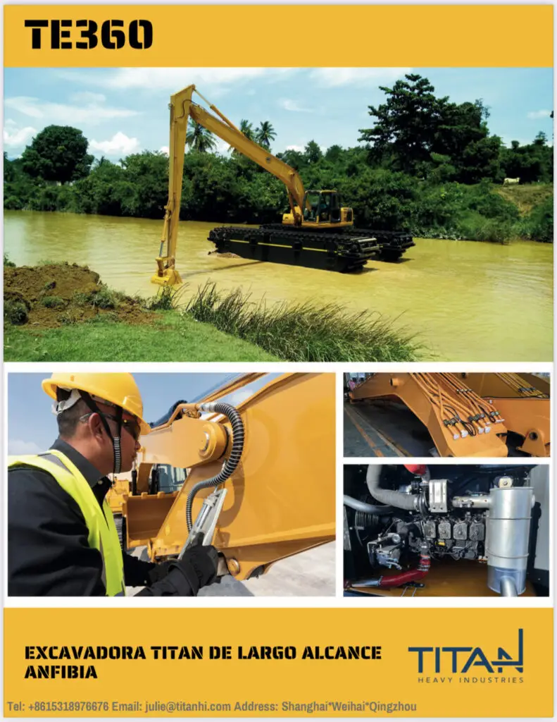 Portada del catálogo de la excavadora Titán TE360 de largo alcance anfibia